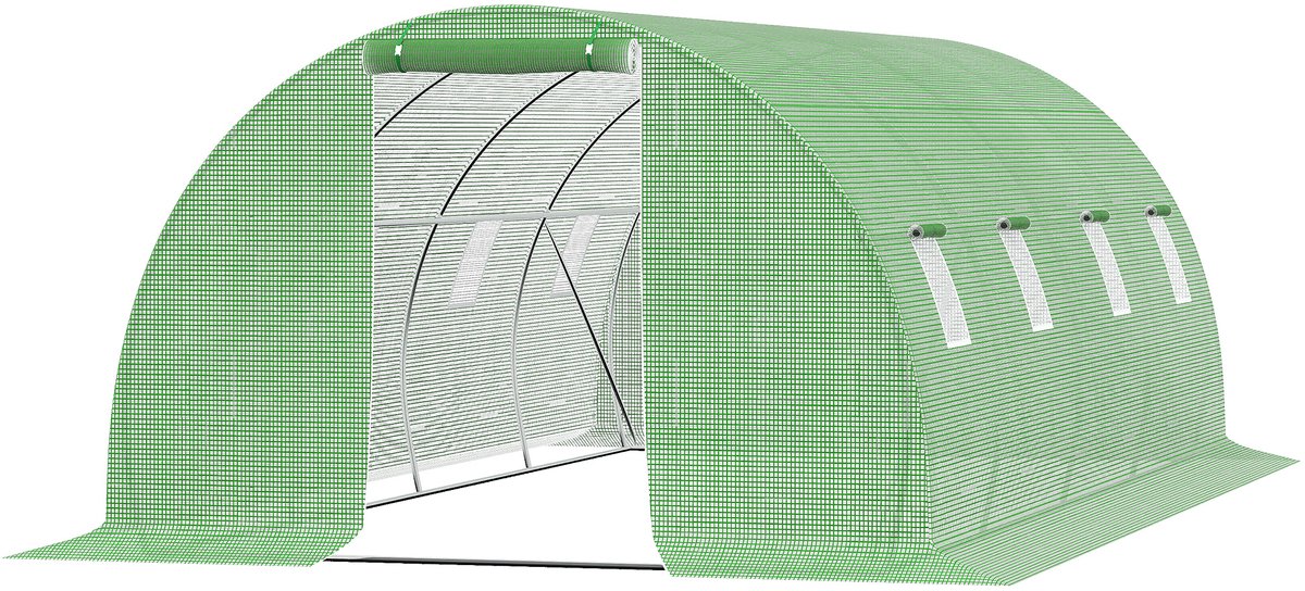 Tunnelkas - Foliekas - grondankers - 8 oprolbare ramen met muggennet - UV-bestendig tomatenkas - 6L x 3l x 2H m