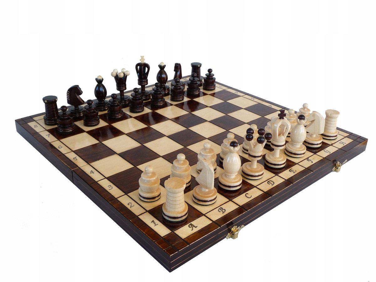 Grote Houten Konings Schaakset Ingelegd 50x50cm - Poolse Productie
