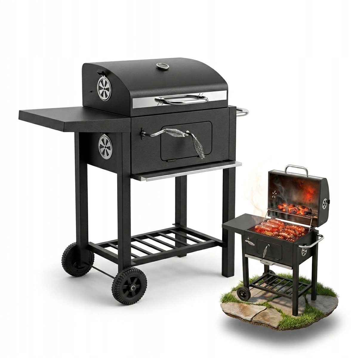 Stevige Tuin Barbecue met Deksel, Wielen en Thermometer