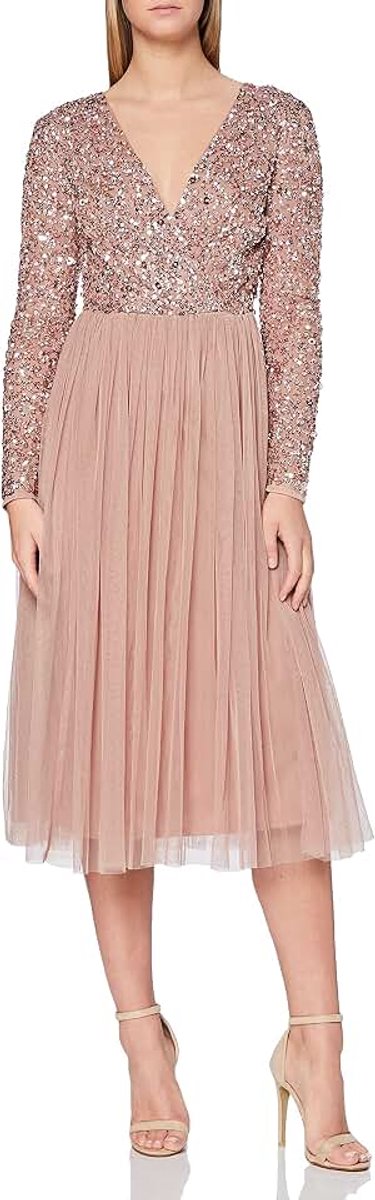 Deluxe Maya Faux Warp Front Embellished Midi Dress bruidsmeisjesjurk voor dames