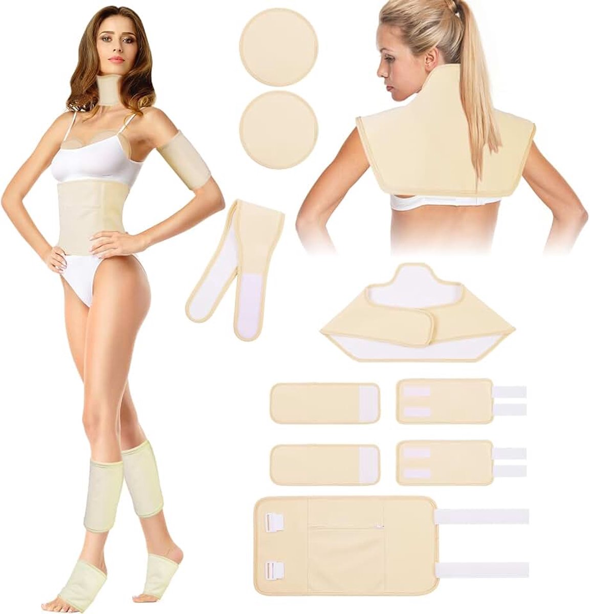 Castor Oil Pack Wrap Kit, 9 stuks herbruikbare biologische ricinusolie pack voor nek schouder borst taille knie en voeten, verstelbare komprespads ricinusolie wrap voor slapeloosheid constipatie