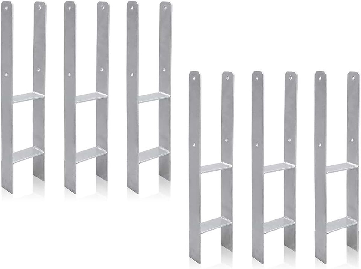 Set van 6, H-prostdrager 101 mm van staal voor omheining en kas, 600 mm lengte, 5 mm materiaaldikte