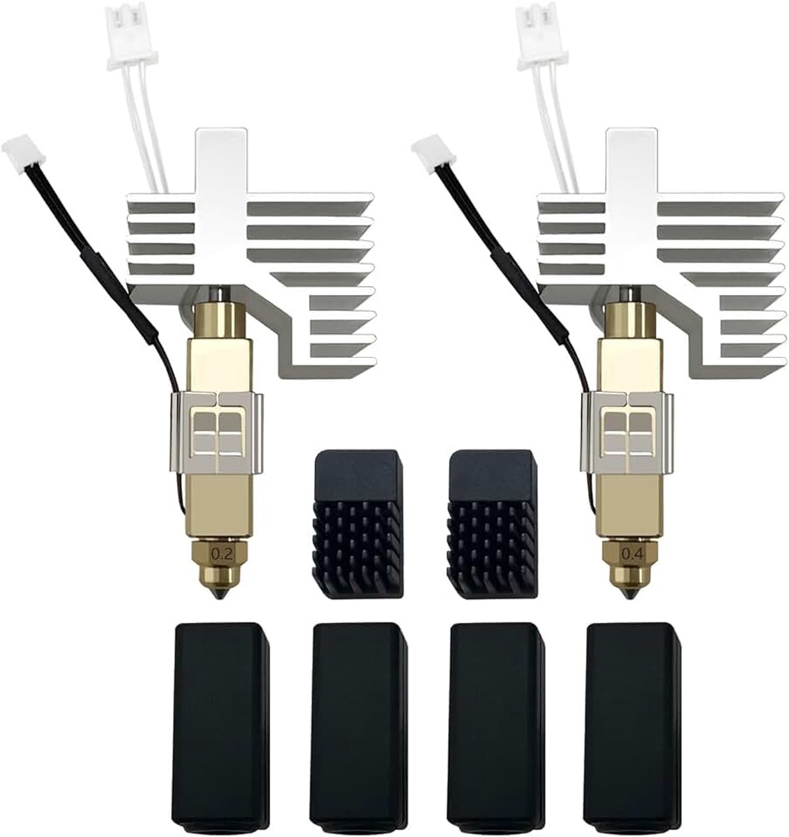 2 stuks 0,2/0,4 mm keramische hotend voor Centauri Carbon Print Head Extruder | Sproeiers van gehard staal en messing, tot 320 °C hittebestendig, siliconen afdekking en mondborstels, hot end voor Elegoo