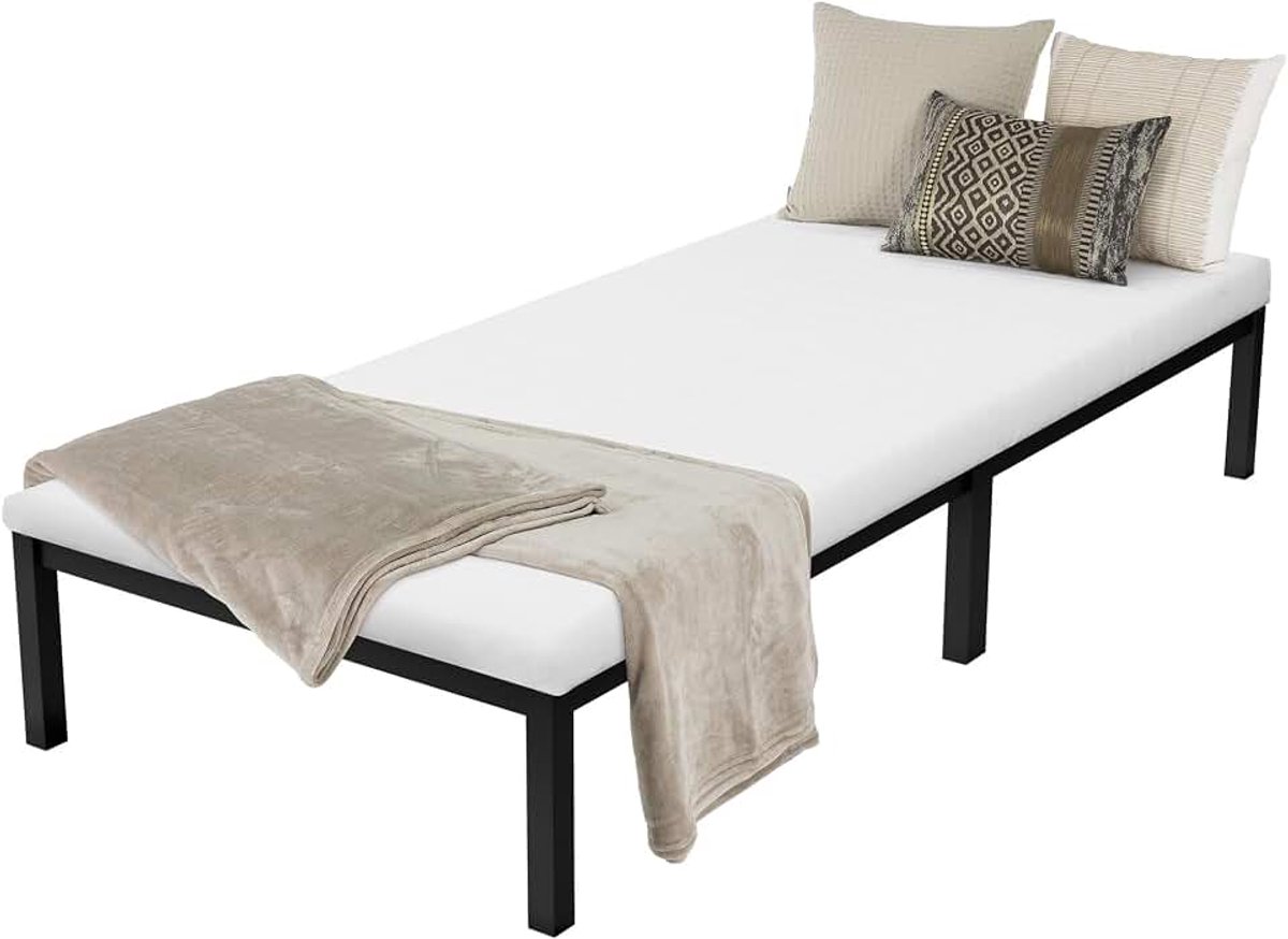 Metalen bed 90x200 cm zwart stalen frame met lattenbodem stevig en duurzaam eenpersoonsbed ideaal voor slaapkamer kinderkamer tienerkamer logeerkamer gastenbed en volwassenen bedframe