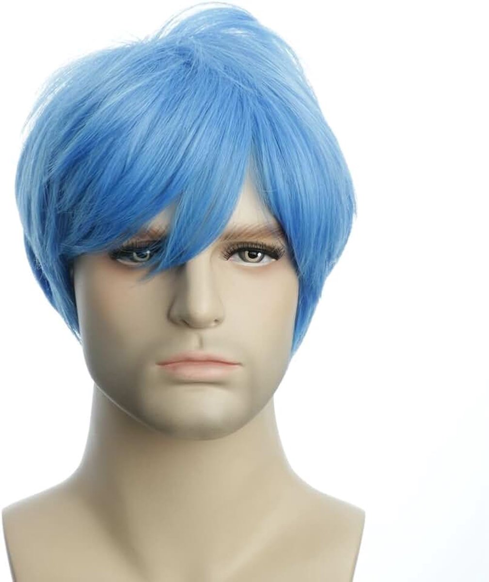Karlery Mannen knappe blauwe korte pruik pluizige rechte unisex baby haar | Helun, kostuum, pruik, anime-cosplay, feestpruik