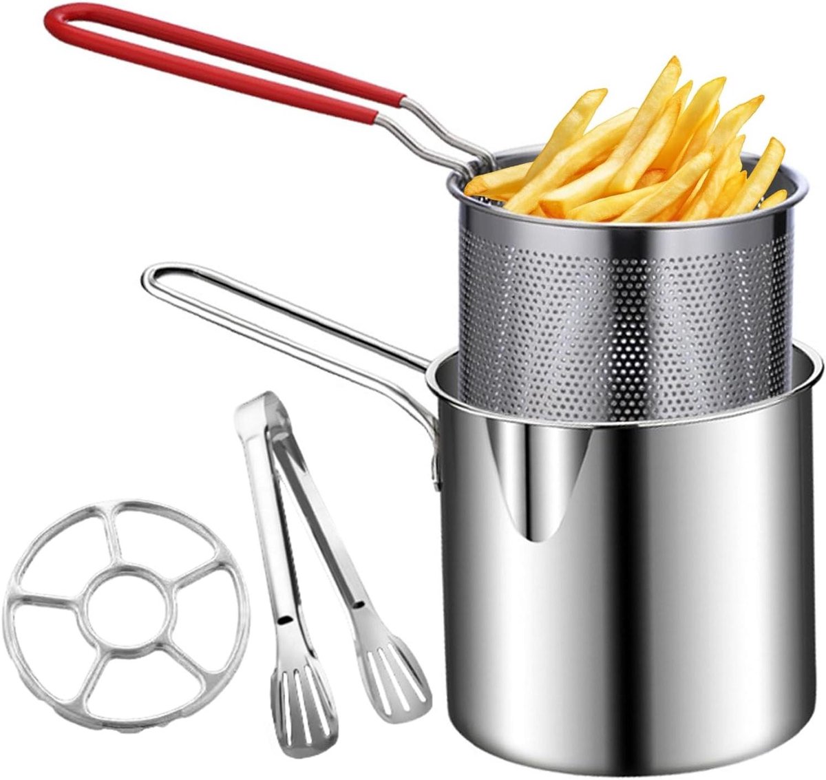 Roestvrijstalen frituurpan - Keukenpot - Thuis koken - Ruimtebesparend ontwerp - 5L capaciteit - Zilver