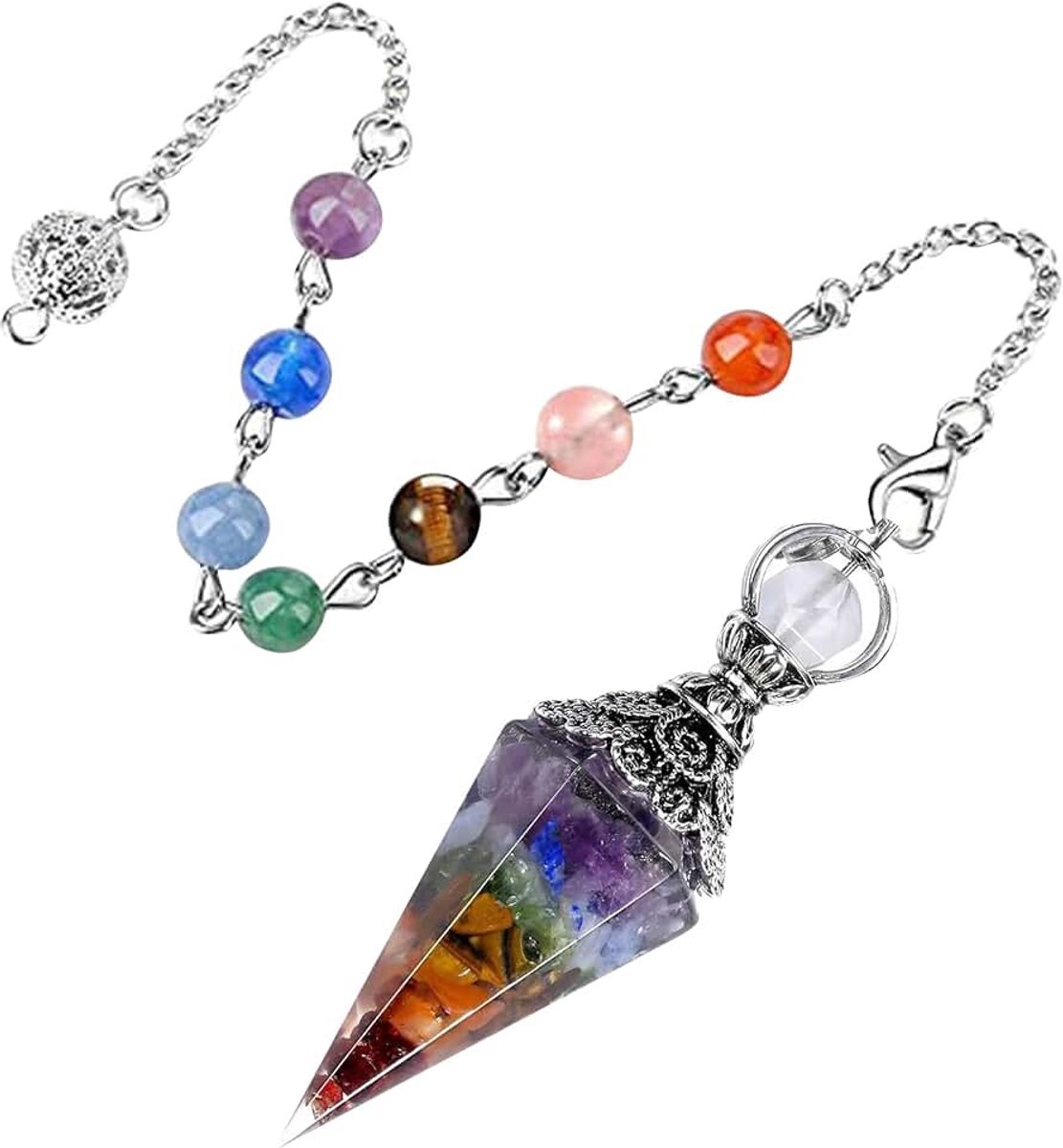 Edelsteen 7 chakra, slinger voor de waarzeggerij van radiesthesie, waarzeggerlijke slinger helende stenen, radiesthesie slinger, waarzeggerlijke slinger, slinger voor waarzeggerij van