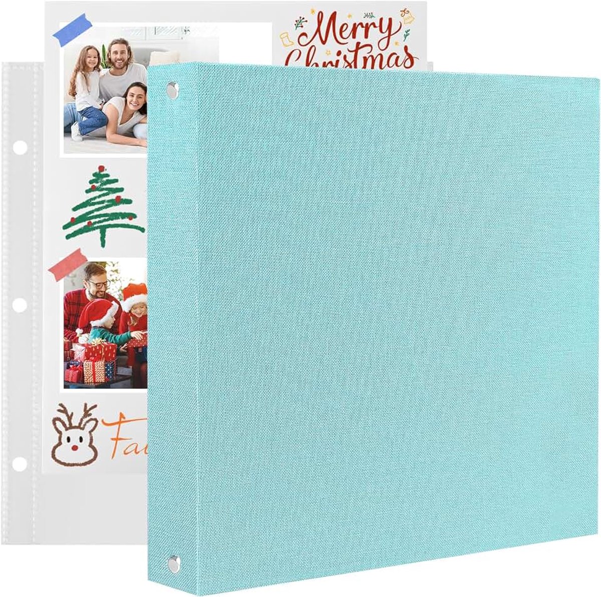 Fotoalbum Scrapbook 30 x 30 cm met 20 Vakjes, Linnen Kaft Fotoalbums om Zelf te Ontwerpen en Foto’s in te Plakken Fotoboek met 40 Pagina’s voor Verjaardagen en Bruiloften, Hemelblauw
