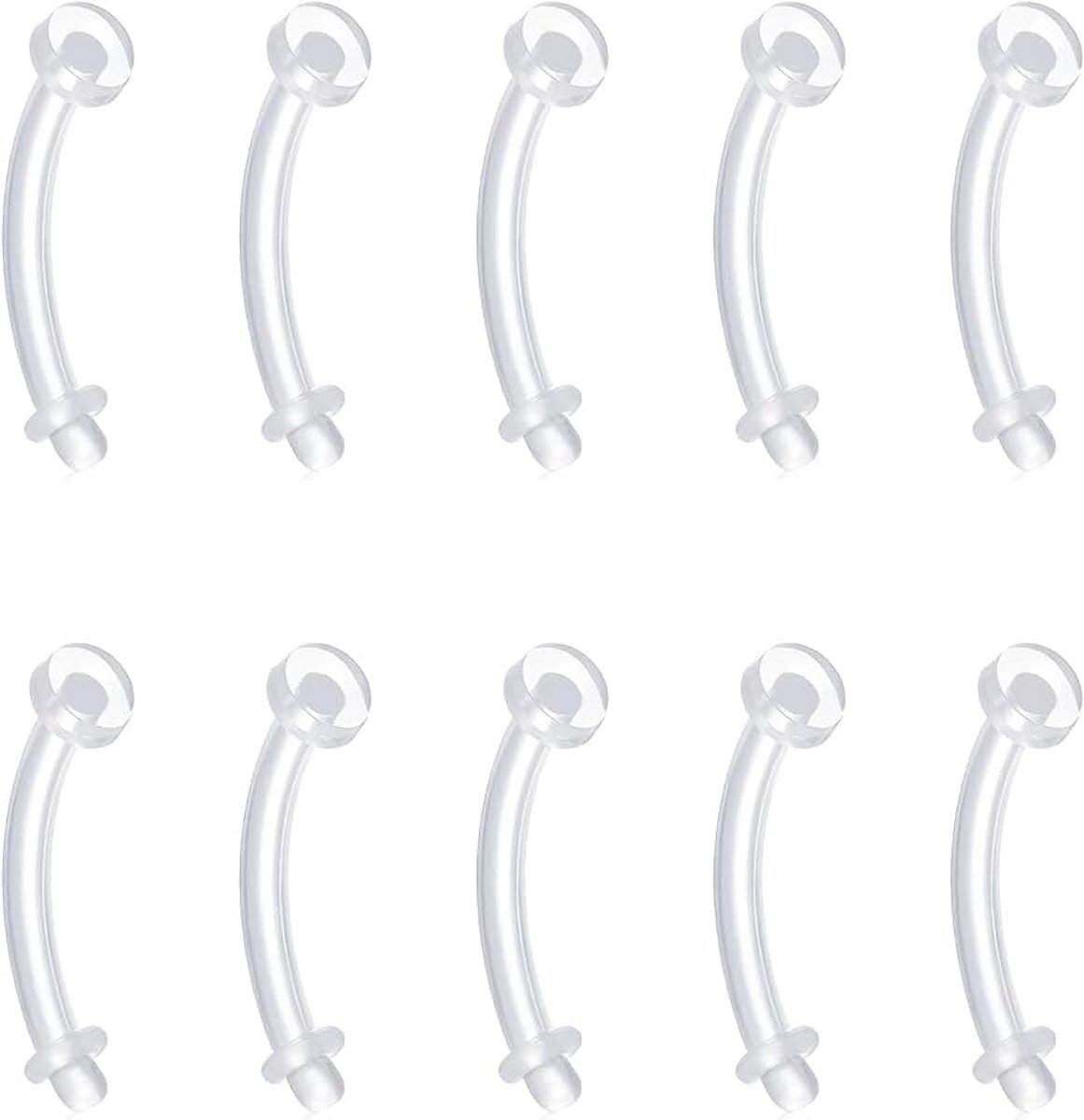 Navelpiercing van kunststof, 14 G, transparant, bioflex, buikring, gebogen, 8/10/12/14 mm