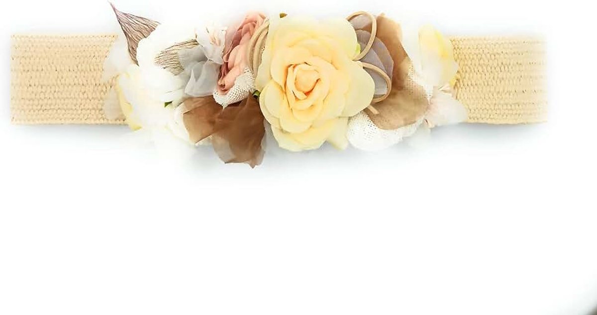 Bloemenriem voor feestjurken voor dames, elastische riem met kunstbloemen, Band van bast, bloemen, ivoorkleurig, beige, hasta talla 40