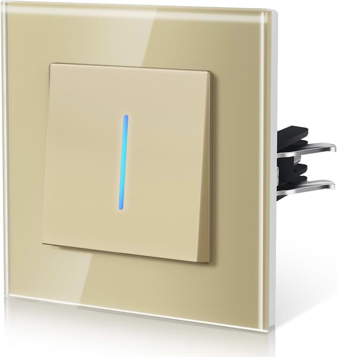 Lichtschakelaar van glas, inbouwschakelaar met klemmen, Light Switch with LED, Eenvoudig aansluiten met snelclip-technologie, 1 schakelaar 1 lichtpunt, 86mm, goud