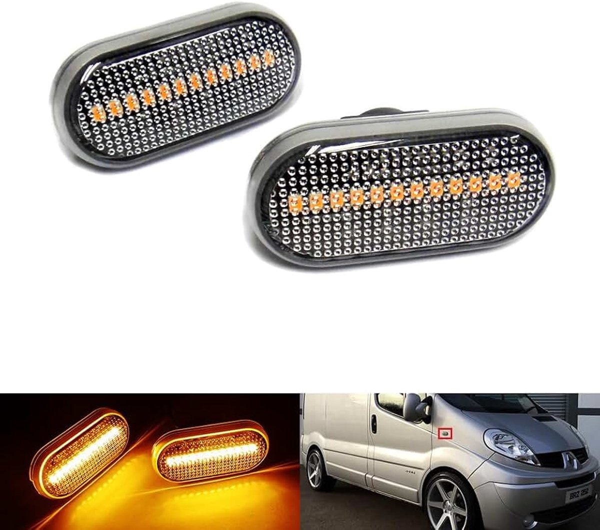 2x Heldere lens zij-indicator lamp LED markerings herhaling lamp Knipperlicht voor Vivaro Movano A Primastar Interstar Duster Dokker