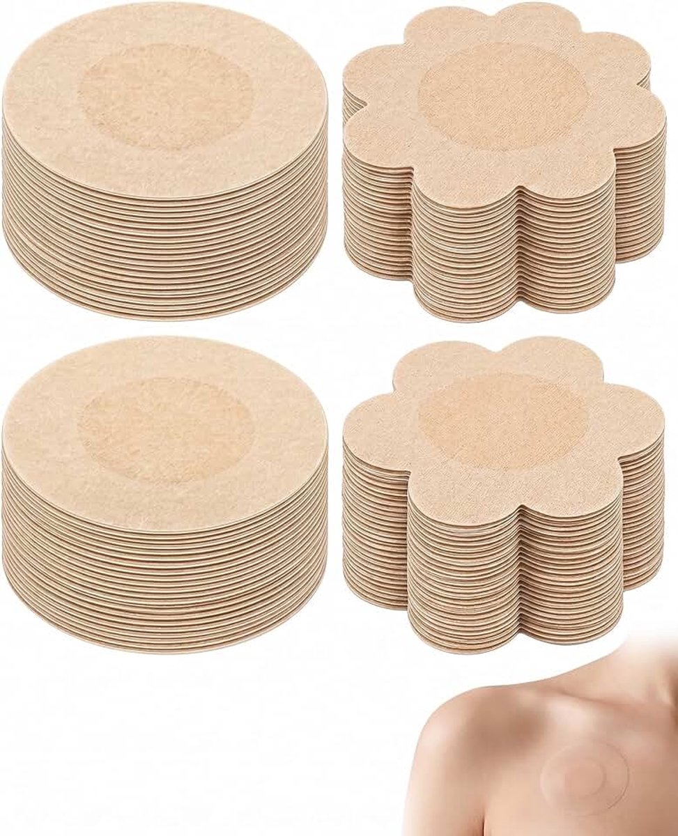 60 stuks tepelpatches, zelfklevend, onzichtbare tepelafdekking, onzichtbare tepelafdekkingen, stickers, wegwerp tepelafdekkingen voor vrouwen, rond en bloem