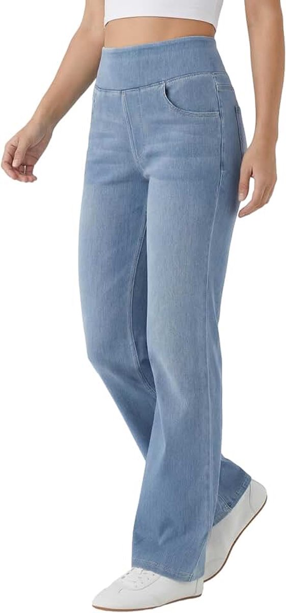 Jeans Dames Trek Aan Jeans Recht Hoge Taille Elastische Trendy Lichtgewicht conische Denim Jeggings Voor Vrouwen