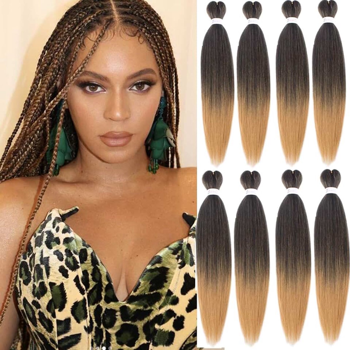 8 verpakkingen Ombre Brown Pre Gestretchde vlechten haarextensies 66 cm Yaki steil synthetisch haarvezel warmwaterinstelling eenvoudige vlechten voor vrouwen T27# 26 Inch Pack of 8