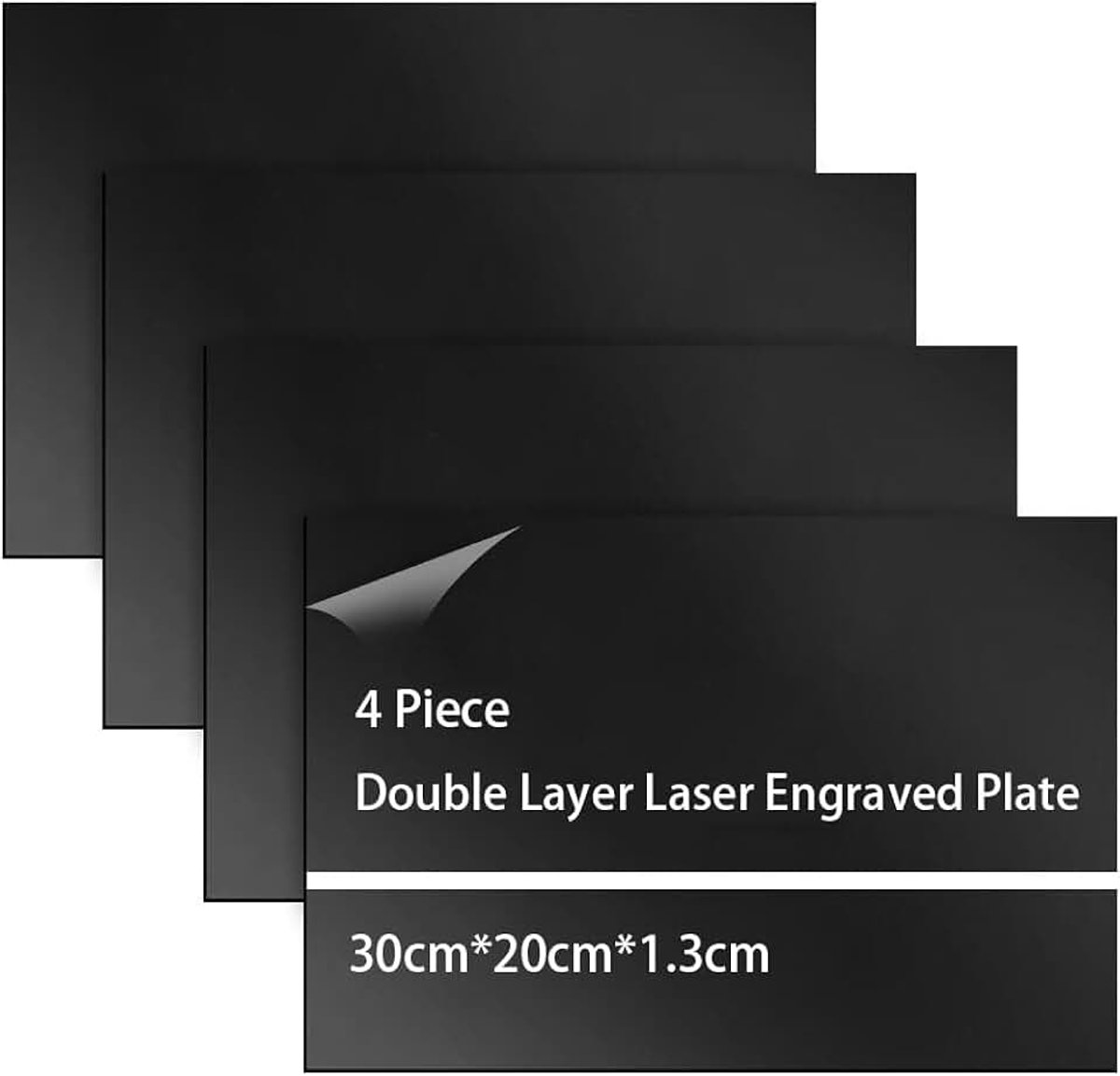 4 stuks lasermateriaal, 30 x 20 cm, ABS-kunststof plaat om te graveren, 1,3 mm, blanco kunststof plaat, graveerplaat, graveerborden, blanco (wit op spiegelzwart)