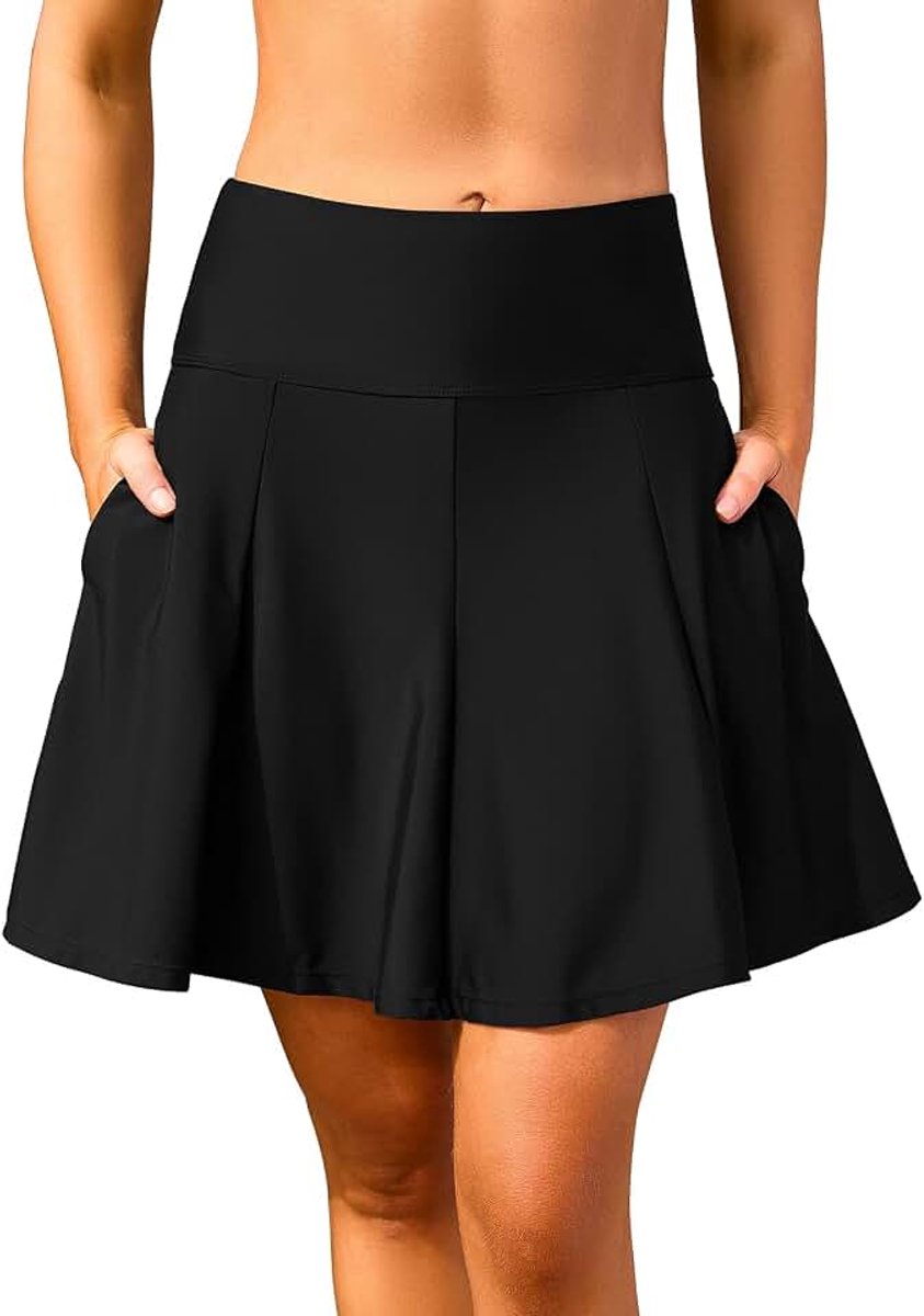 Zwemrok voor dames, hoge taille, zijzakken, badpak, broekje met ingebouwde short