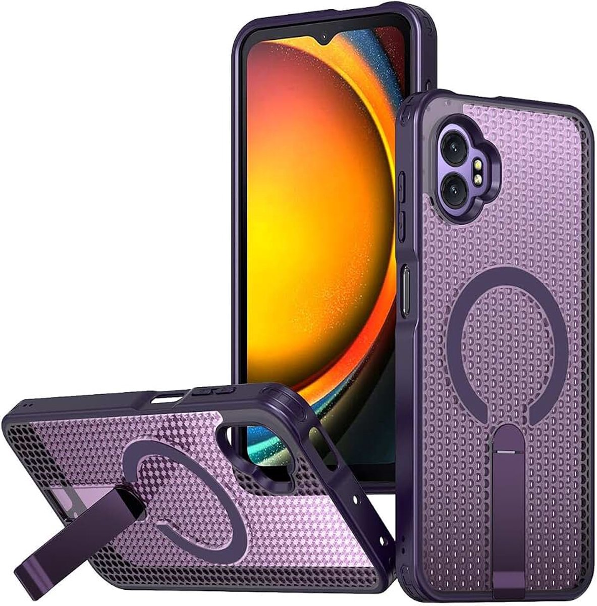 Magnetische beschermhoes voor Samsung Galaxy XCover 7 Pro, ultradun, transparant, warmteafvoer, met standaard, TPU, schokbestendig, siliconen, violet