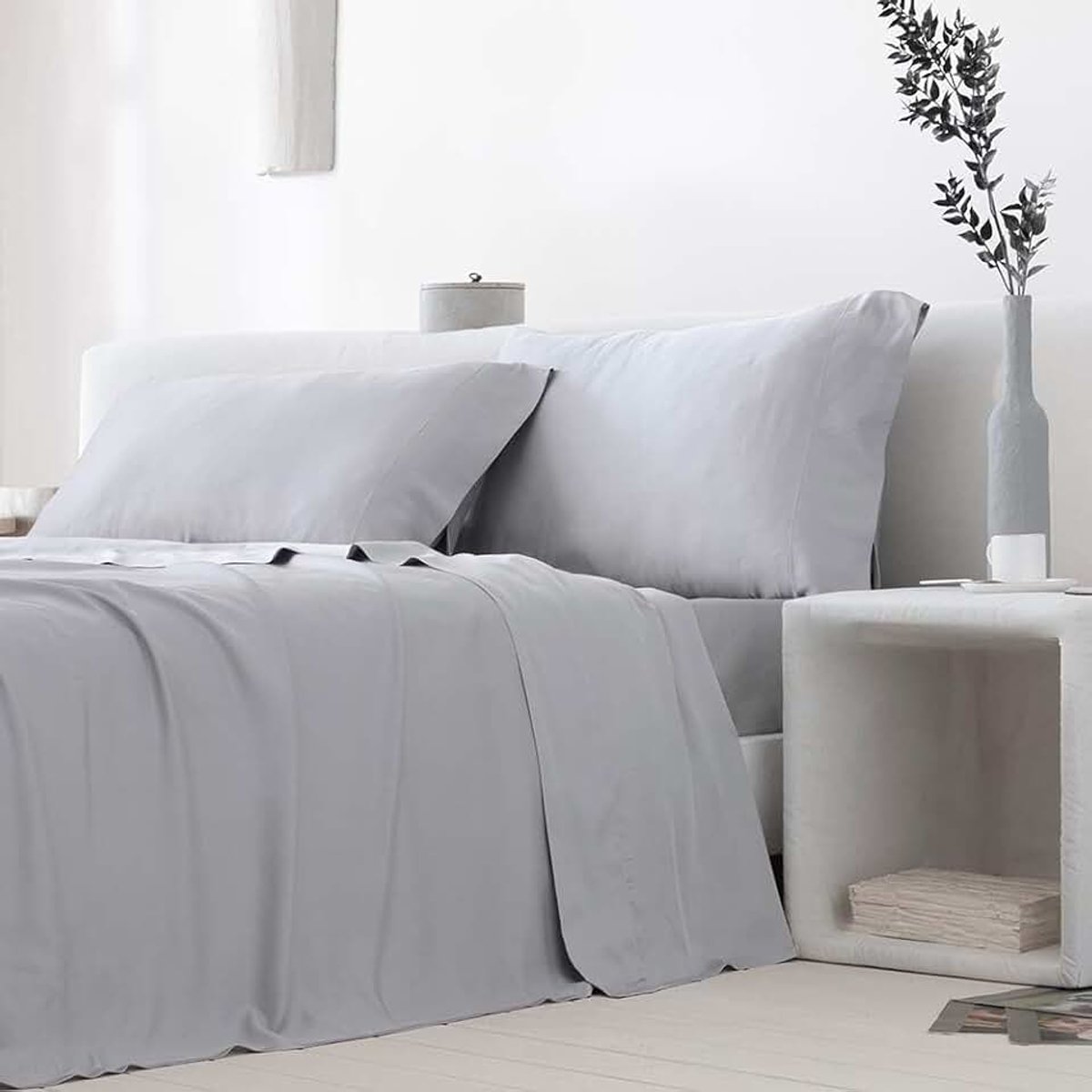 ARTean Beddengoed van bamboe, grijs, organisch en hypoallergeen, voor bedden van 160 x 190/200 cm, grijs