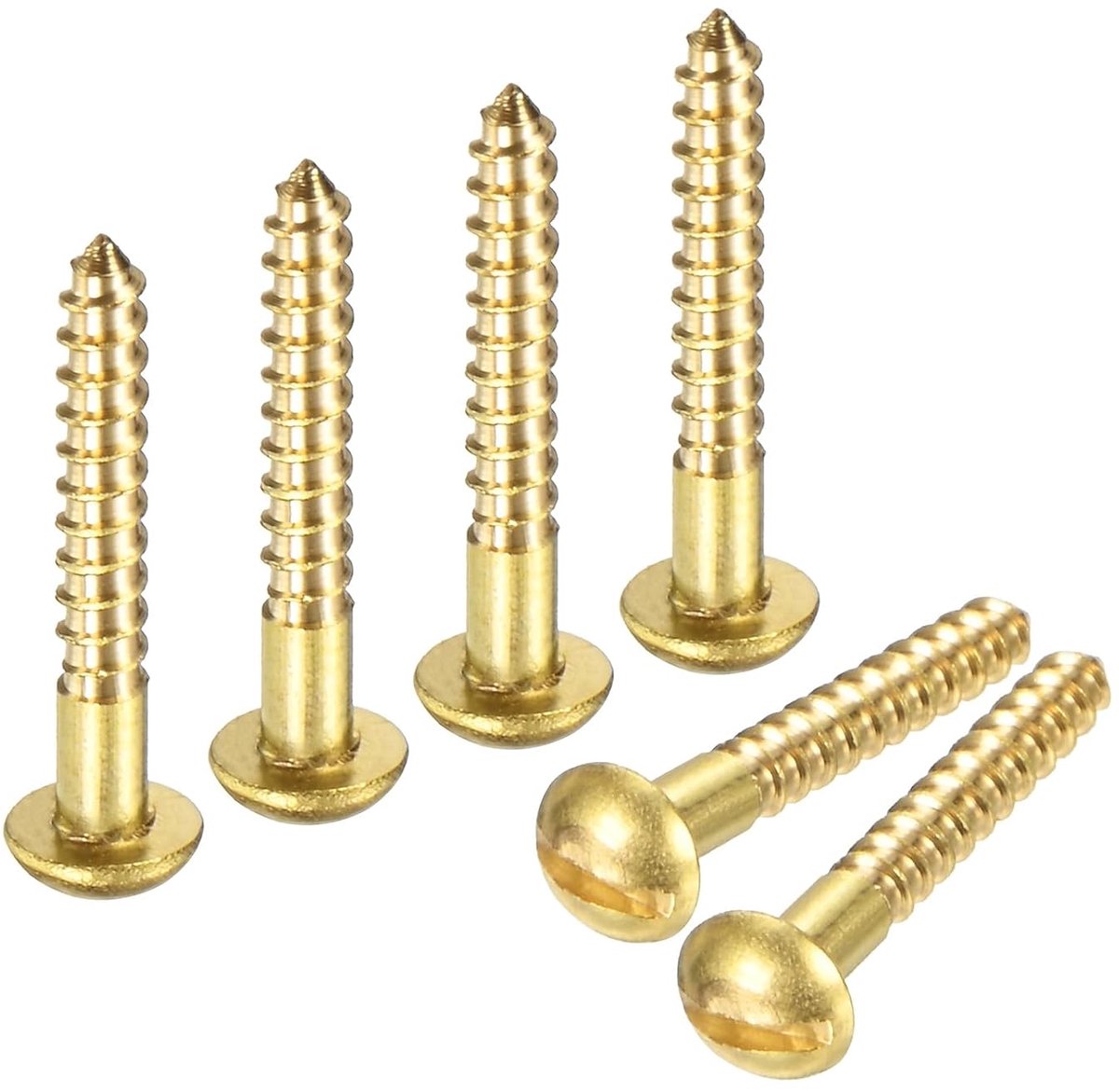 Houtschroeven (M2,5 x 16 mm, messing), 60 stuks zelftappende ronde kopschroeven met inkepingen, geschikt voor timmerwerk, meubels, reparatie van huishoudelijke apparaten, industrie, tuin