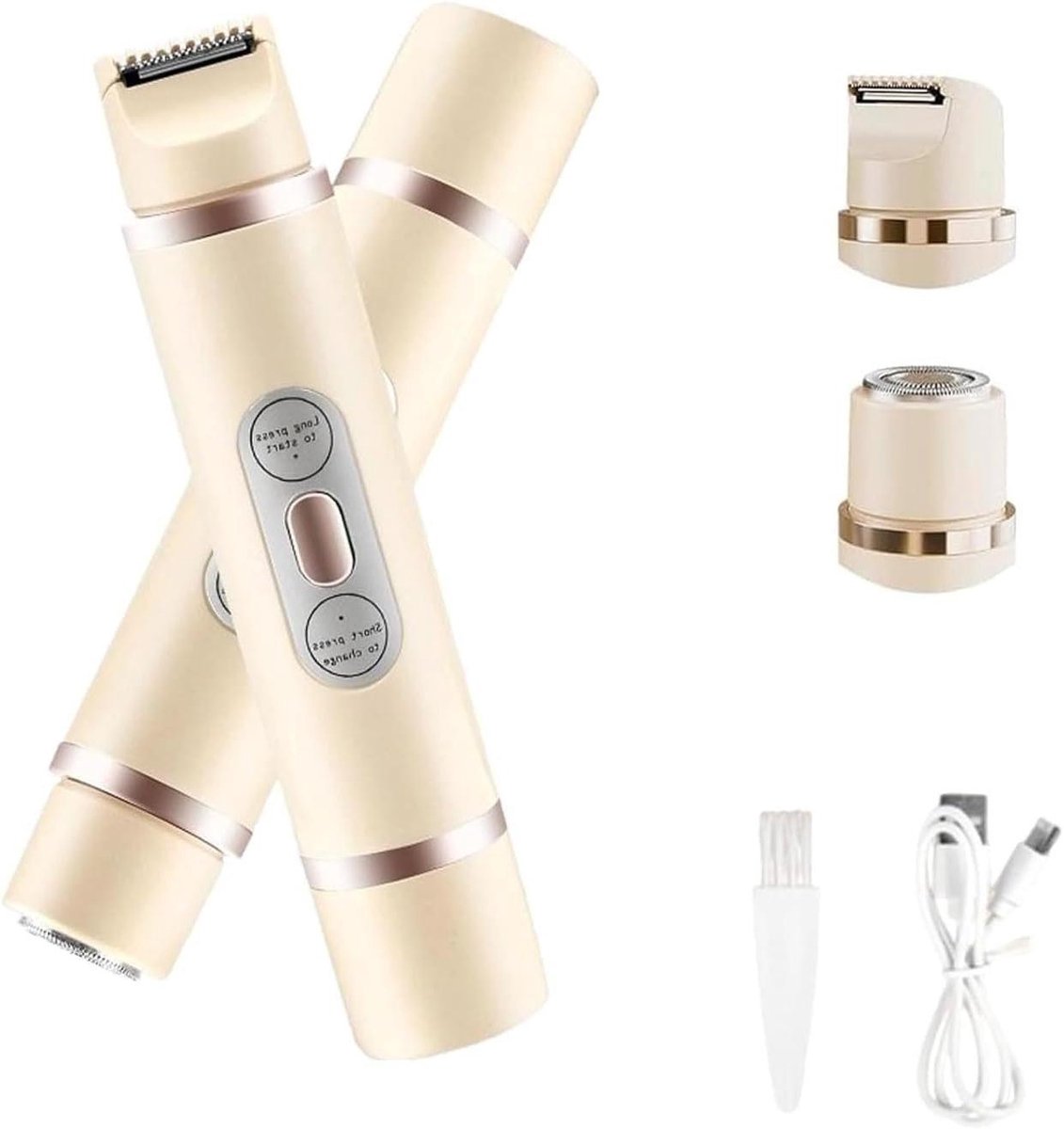 Elektrische Lady Shaver - Gezichts- en Lichaamstrimmer - Zachte Huid - 2-in-1 Dubbel Hoofd - Draagbaar - Bruin