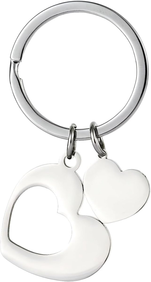 sleutelhanger met dubbele hartjes, schattig roestvrij staal, gatdesign, cadeau voor vrouwen, handtas, autosleutel, bedel