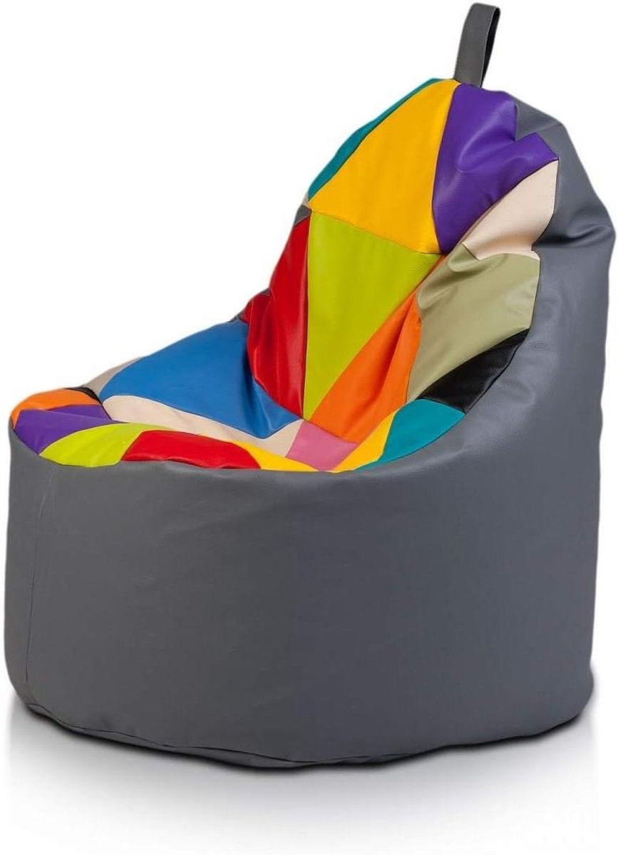 Zitzak Yoko - Poef Stoel - Ontspannen Lezen - Patchwork Design - 75x70cm - Grijs
