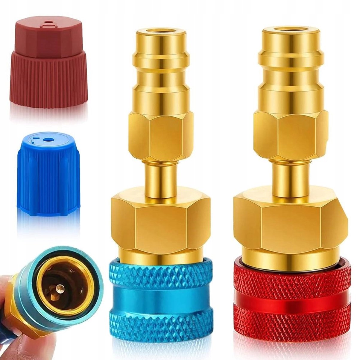 R1234YF naar R134A Snelkoppeling - Adapter voor Auto Airco - Messing Fitting - 2 Stuks - R1234YF Snelle Koppelingen - Voor Airco Bijvullen - Auto