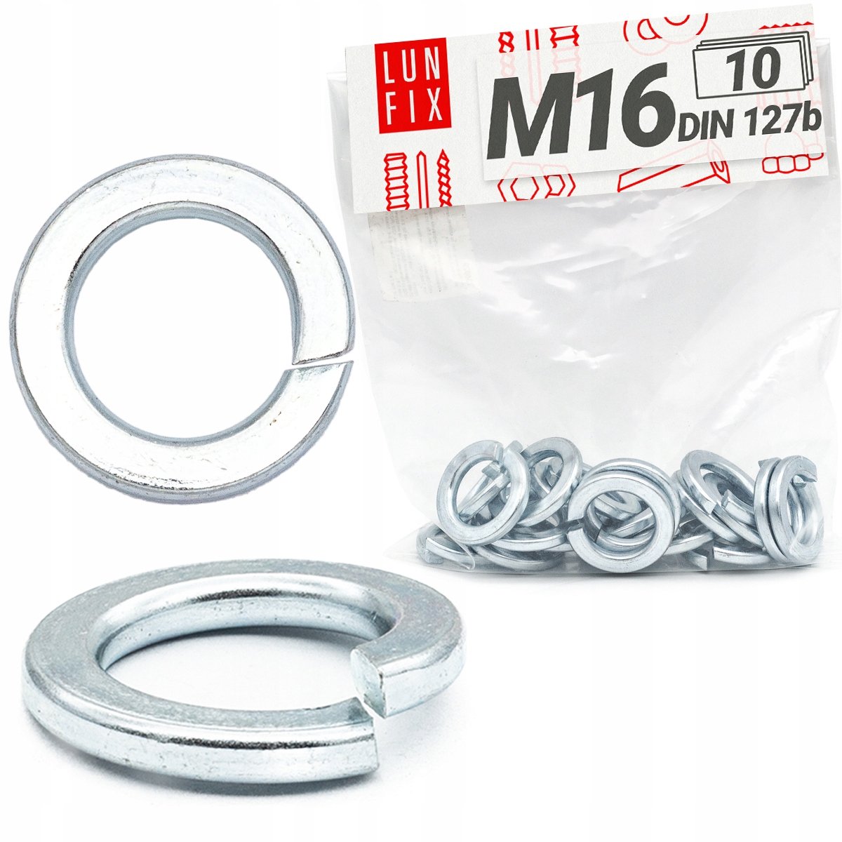 LUN FIX - Platte veerring M16 verzinkt DIN 127 - 10 Stuks