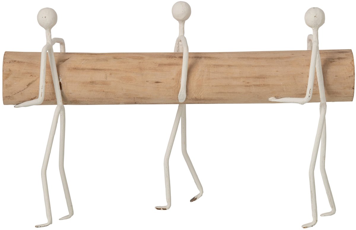 J-Line Personen op houtblok - ijzer - naturel/wit
