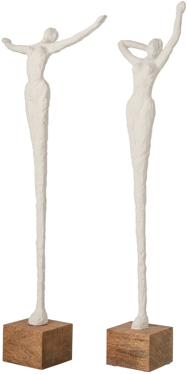 J-Line Vrouw in pose op voet - polyresin - naturel/wit - assortiment van 2