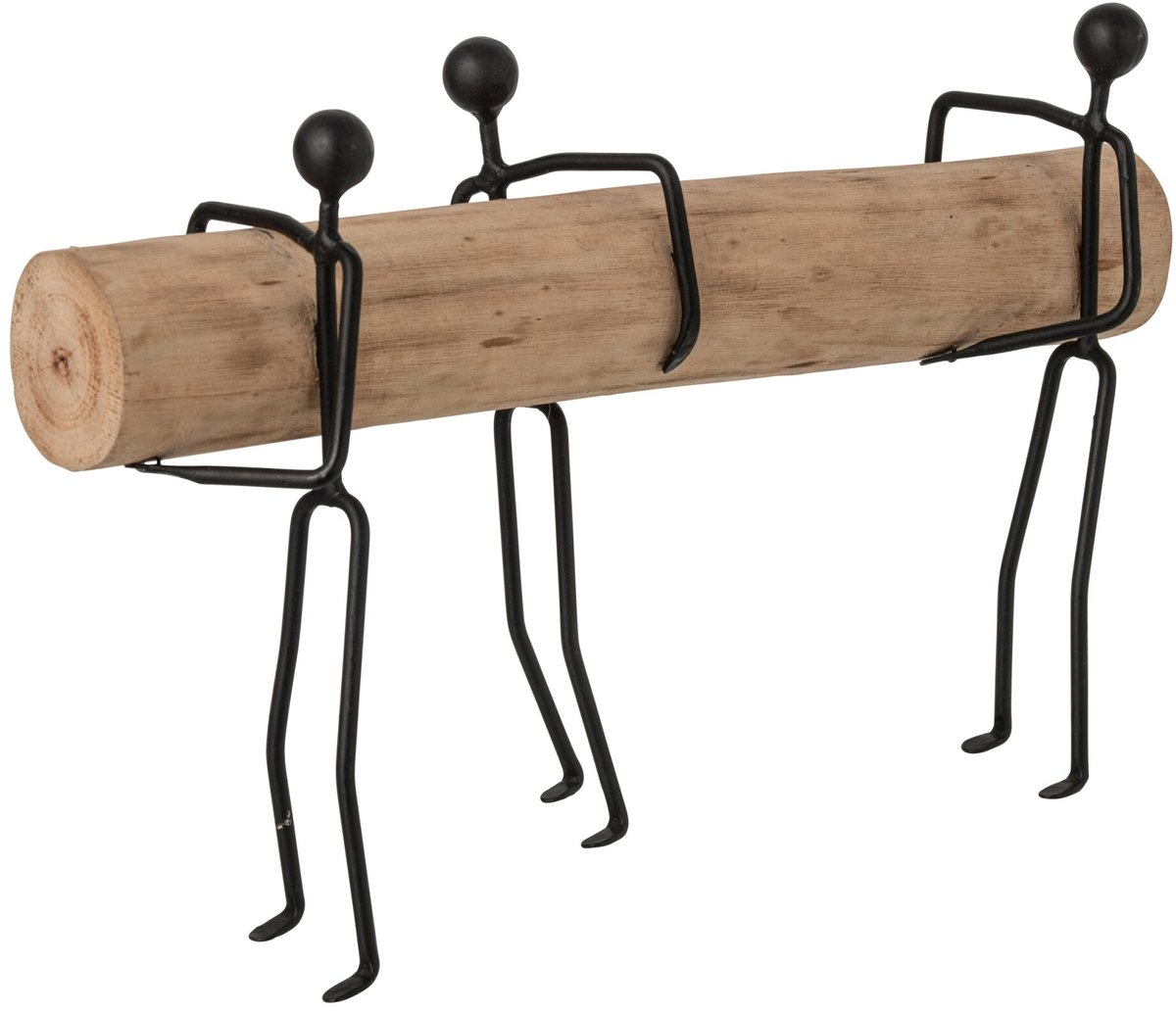 J-Line Personen op houtblok - ijzer - naturel/zwart