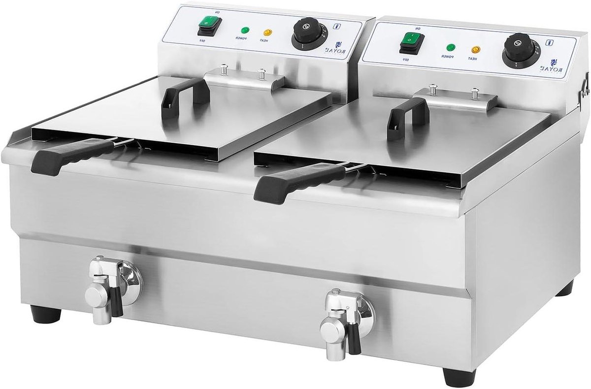 Dubbele Friteuse - Professionele Frituur - Grote Hoeveelheden Frituren - Met Koude Zone - 2 x 16 Liter - Roestvrij Staal
