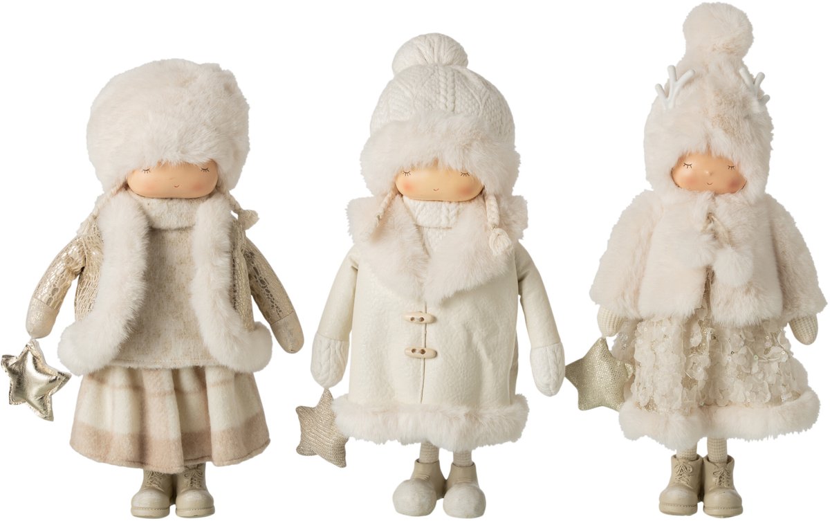 J-Line Meisje met ster - polyester - beige/wit - assortiment van 3