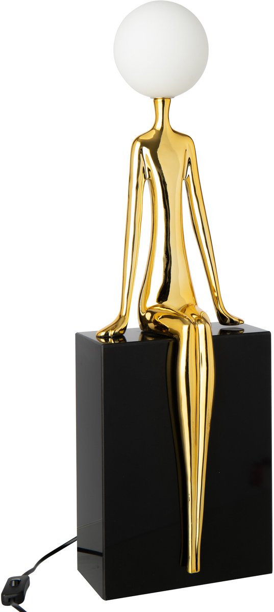 J-Line Tafellamp met zittend silhouet - stof - goud/zwart