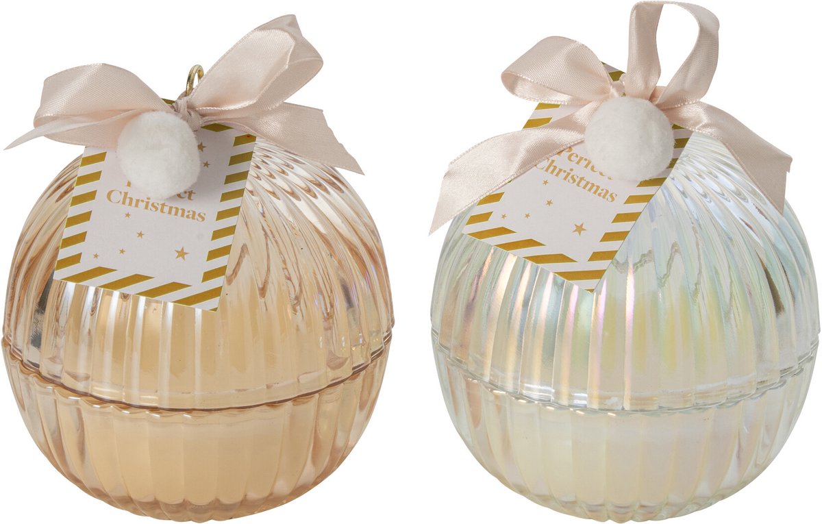 J-Line Kerstbalkaars - glas - goud/transparant - medium - 2 assortimenten van 1