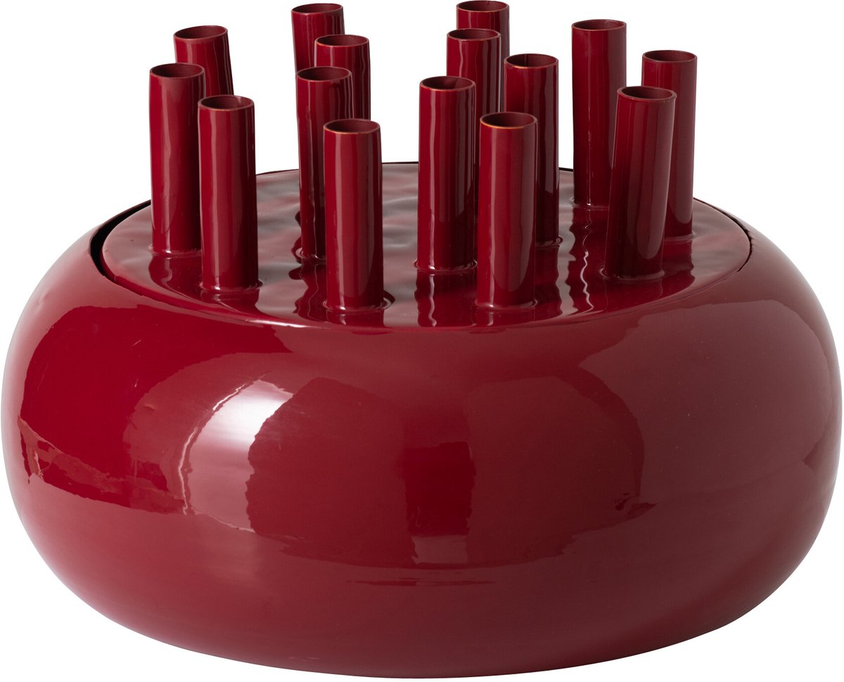 J-Line Ronde gelakte vaas - metaal - rood
