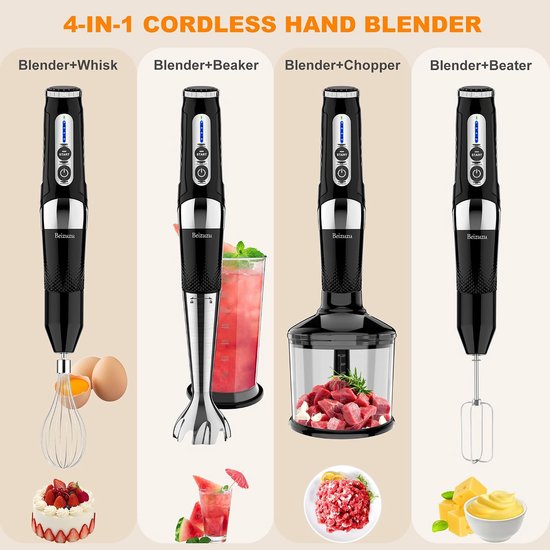 Draadloze Staafmixer - Keukenmixer Set - Eten Bereiden - 4-in-1 Functionaliteit - 21 Snelheden - Rood — afbeelding 5