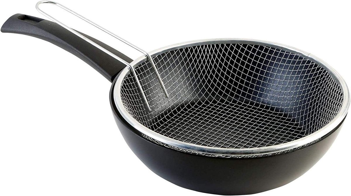 Friteuse met mand - Koekenpan met mand - Gelijkmatig bakken - Milieuvriendelijke antiaanbaklaag - 20 cm diameter - Niet van toepassing