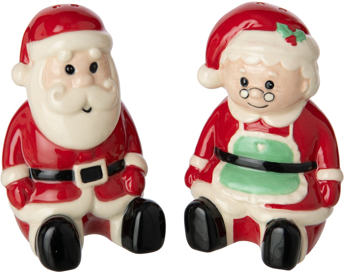 J-Line Peper-en-zoutstel kerstman - steengoed - kerstrood/wit