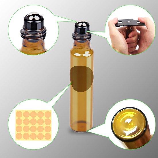 Rollon Lege Rollon Flessen voor Essentiële Oliën, Bruin, Rollon, voor Oliën met Roestvrijstalen Rol, Essentiële Oliën, Lotion, Parfum, Massage — afbeelding 3