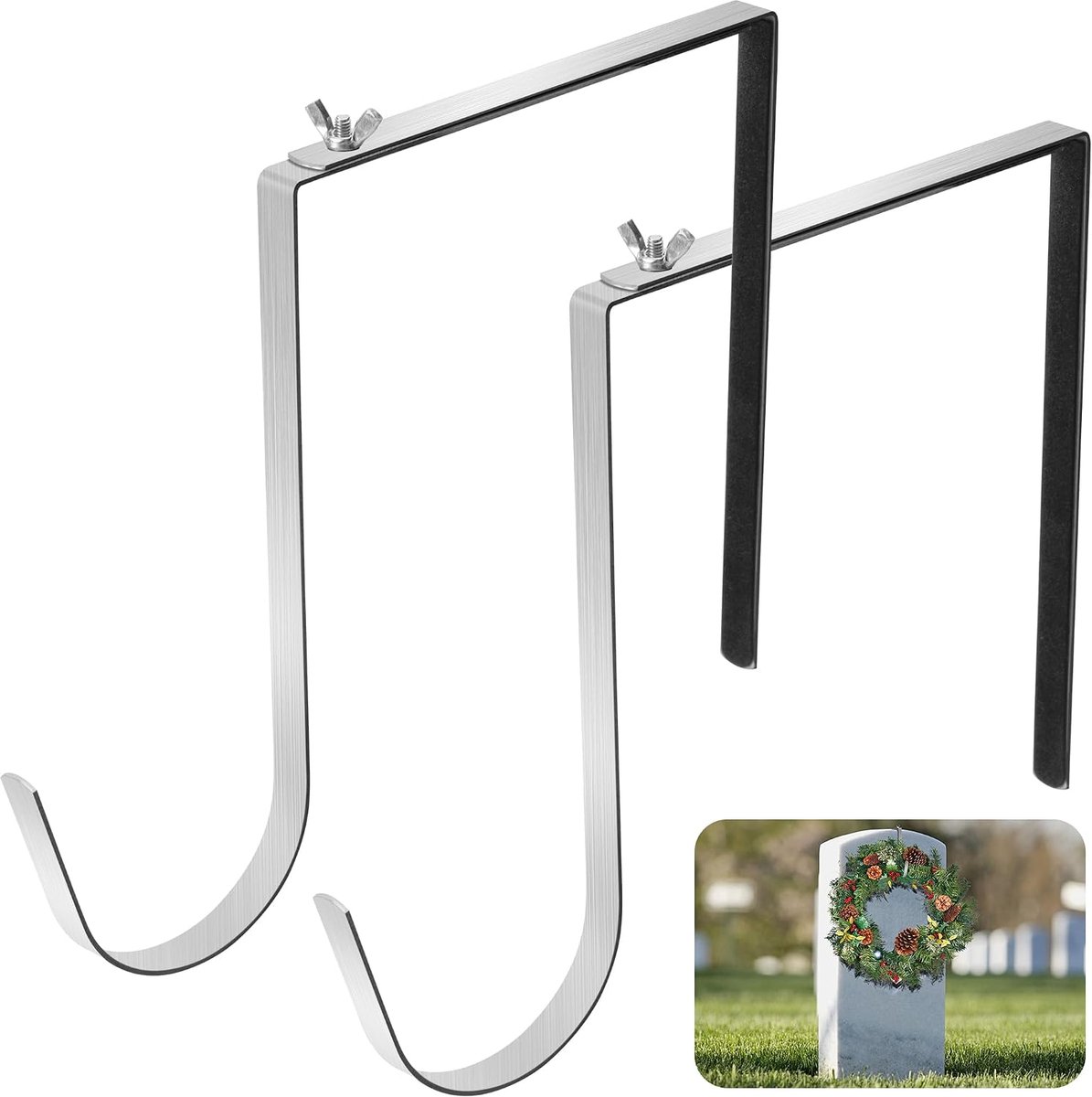2 stuks kerst grafsteen krans hanger - fit 6"-11" verstelbare begraafplaats grafsteen krans houder - roestvrij stalen begraafplaats grafsteen krans standaard voor Kerstmis Pasen Memorial Day grafsteen