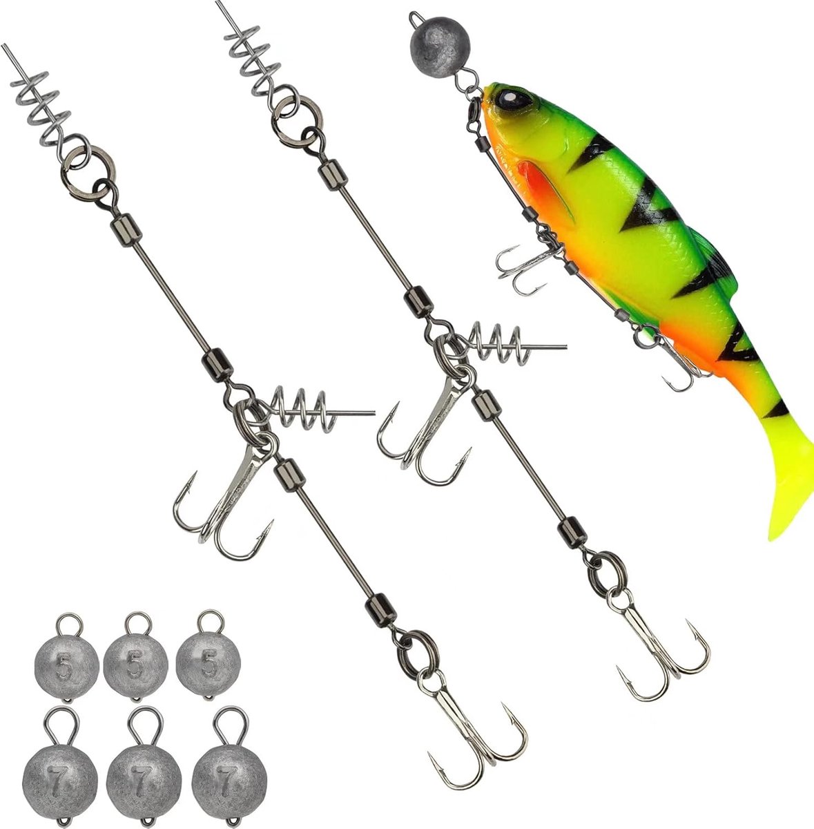 Shallow Rig Hecht Stinger Systeme 3-delige vishaken voor rubberen vis, Pike Stinger Rig S, M, L, 6 stuks/2 stuks