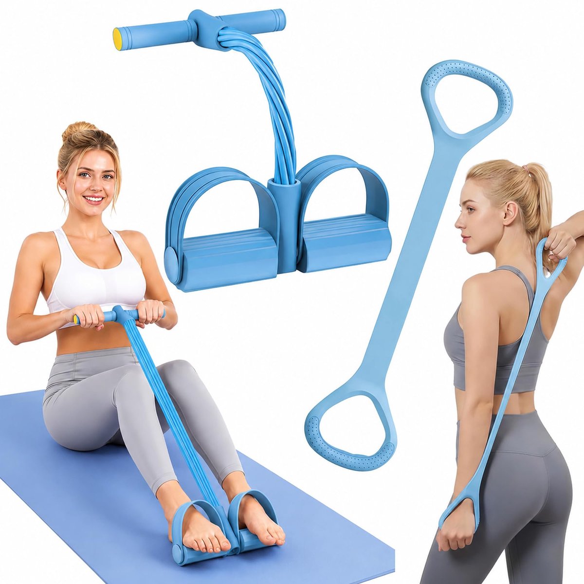 Pedaalweerstandsbanden met handvat - 4 buizen - elastisch trekkoord - ideale training voor abs en armen - SnelShoppen