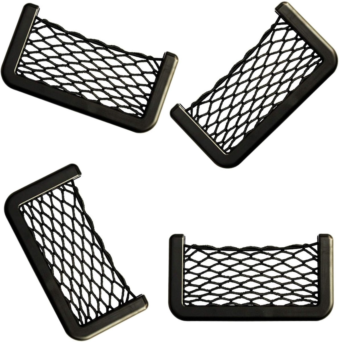 Nettas voor de kofferbak, kofferbak, organizer, 4 stuks, 15 x 8 cm, bagagenet, opbergnet, opbergtas, nettas, mobiele telefoon, elastisch net.