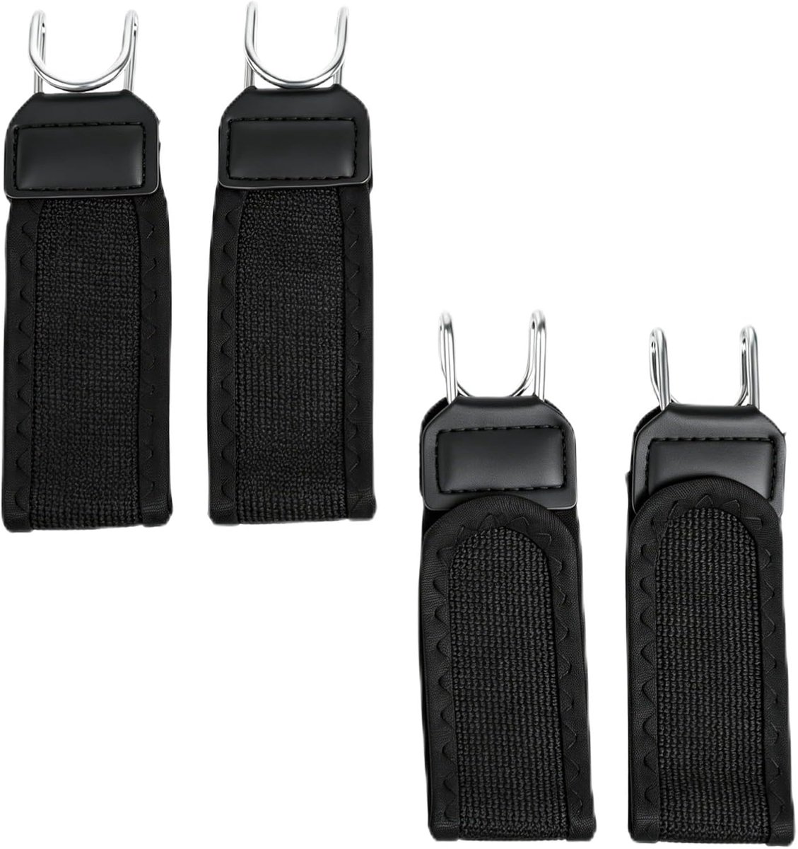 Riemen voor heren en dames, elastische broekriem zonder gesp met metalen haken en klittenbandsluiting, onzichtbare verstelbare stretchriem, set van 4, zwart