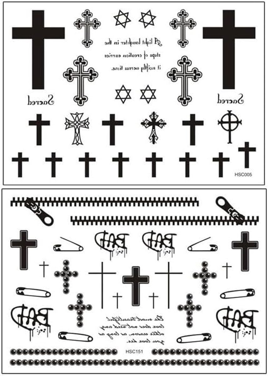 Tijdelijke kruis veiligheidsspeld rits tatoeages nep tatoeages HSC005 151