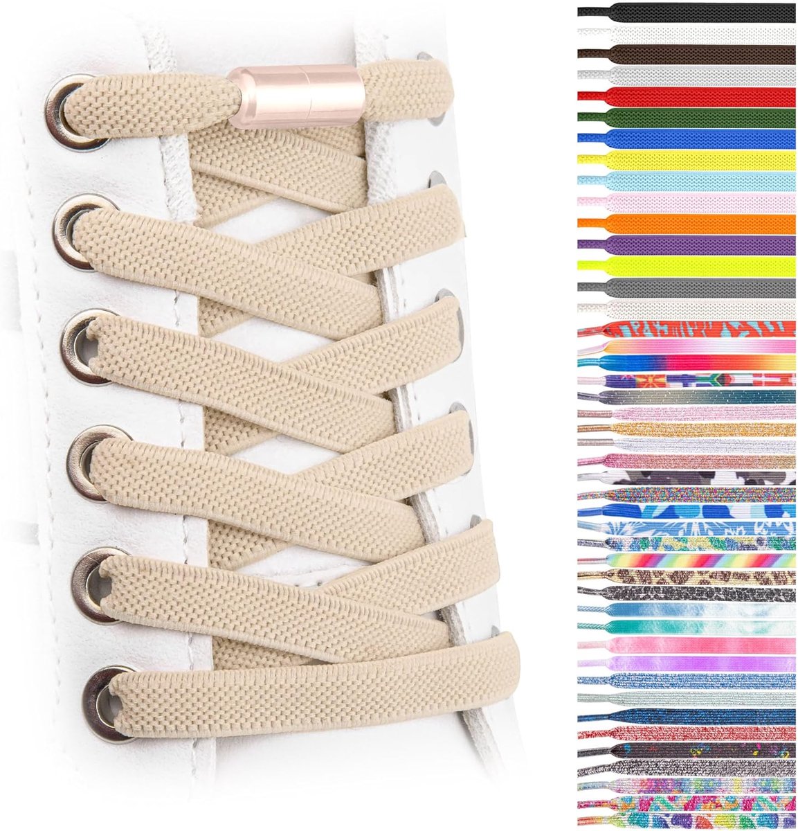 Platte veters zonder strikken - veters kleurrijke snelsluiting - elastische schoenveters - rubber - veters - veters voor kinderen en volwassenen