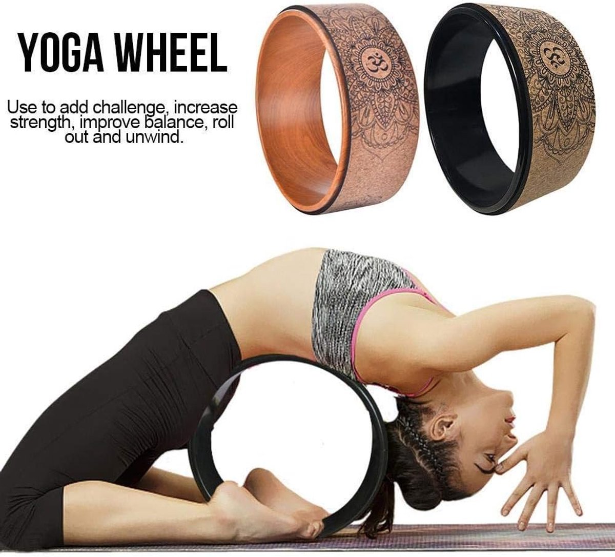 Wheel, yogawheel, het sterkste en meest comfortabele Dharma yoga-steunwiel voor yoga-posities, perfecte schuimrol voor extra flexibiliteit, 33 x 13 cm yogaring