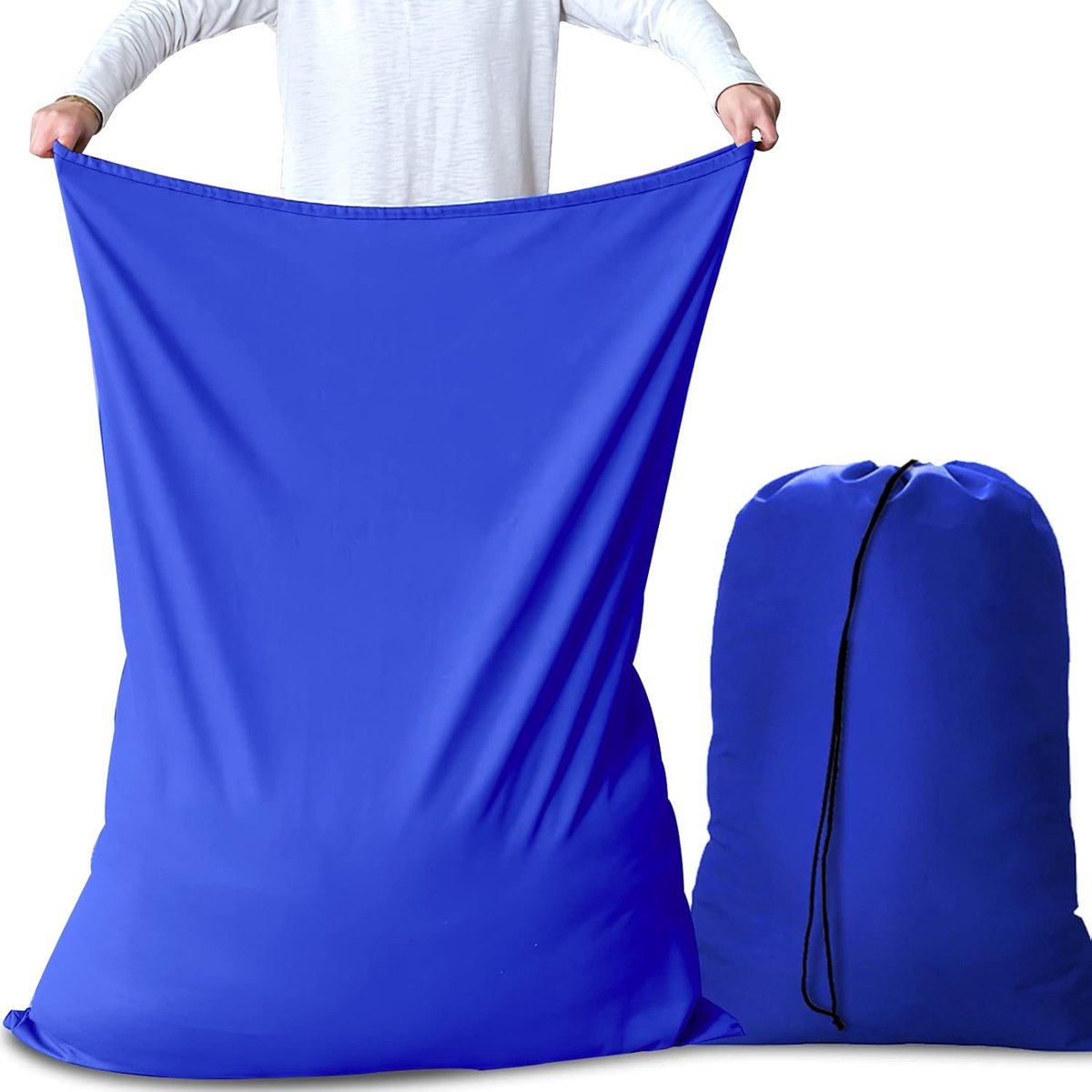 Waszakken, trekkoord, opvouwbare waszak, waszak, 70 x 115 cm, 2 stuks, blauw